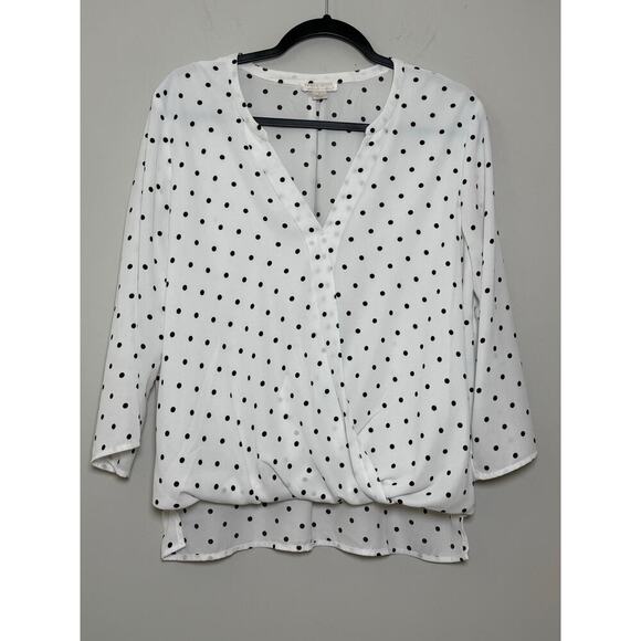 Finn& Grace White & Black Polka Dot lined Blouse High Low Hem Size M - Picture 2 of 8